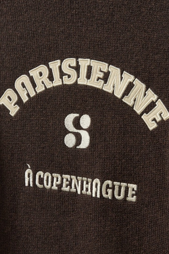 'Parisienne' Slogan Sweater in Dark Brown