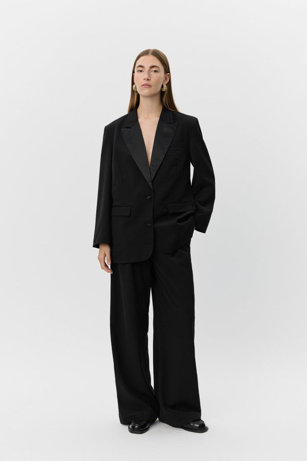 Satin Trimmed Blazer in Black