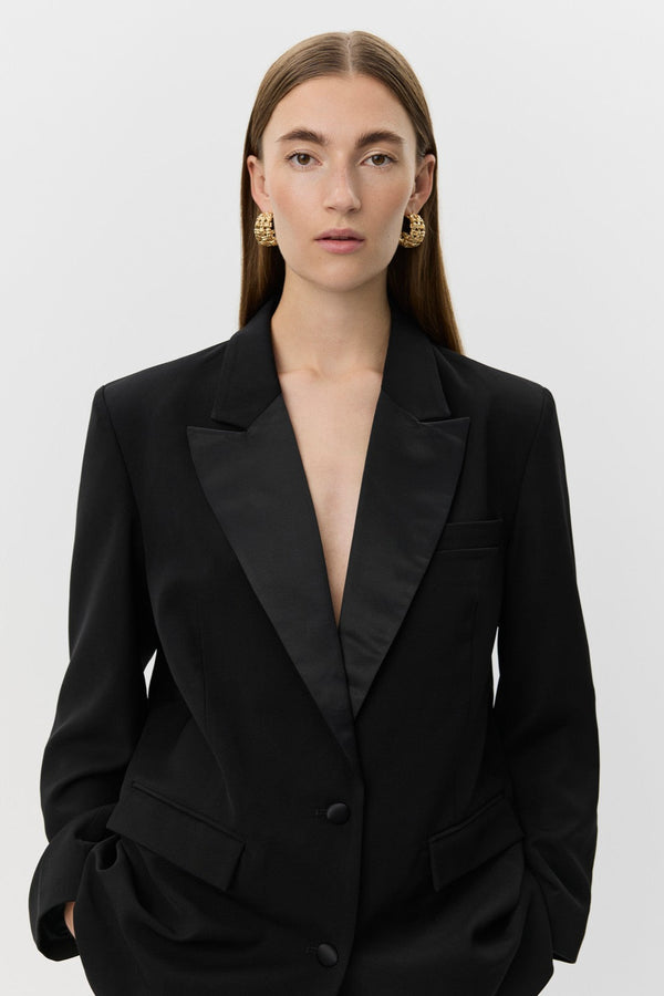Satin Trimmed Blazer in Black