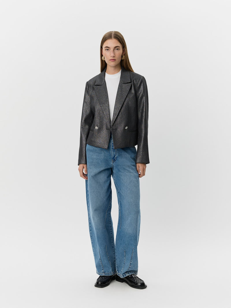 Imogen Cropped Blazer in Black Glitter