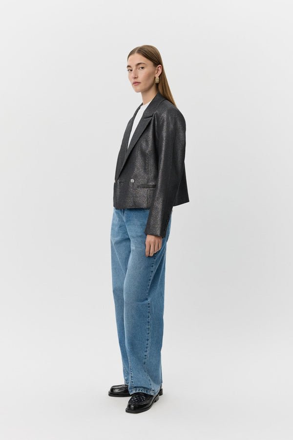 Imogen Cropped Blazer in Black Glitter