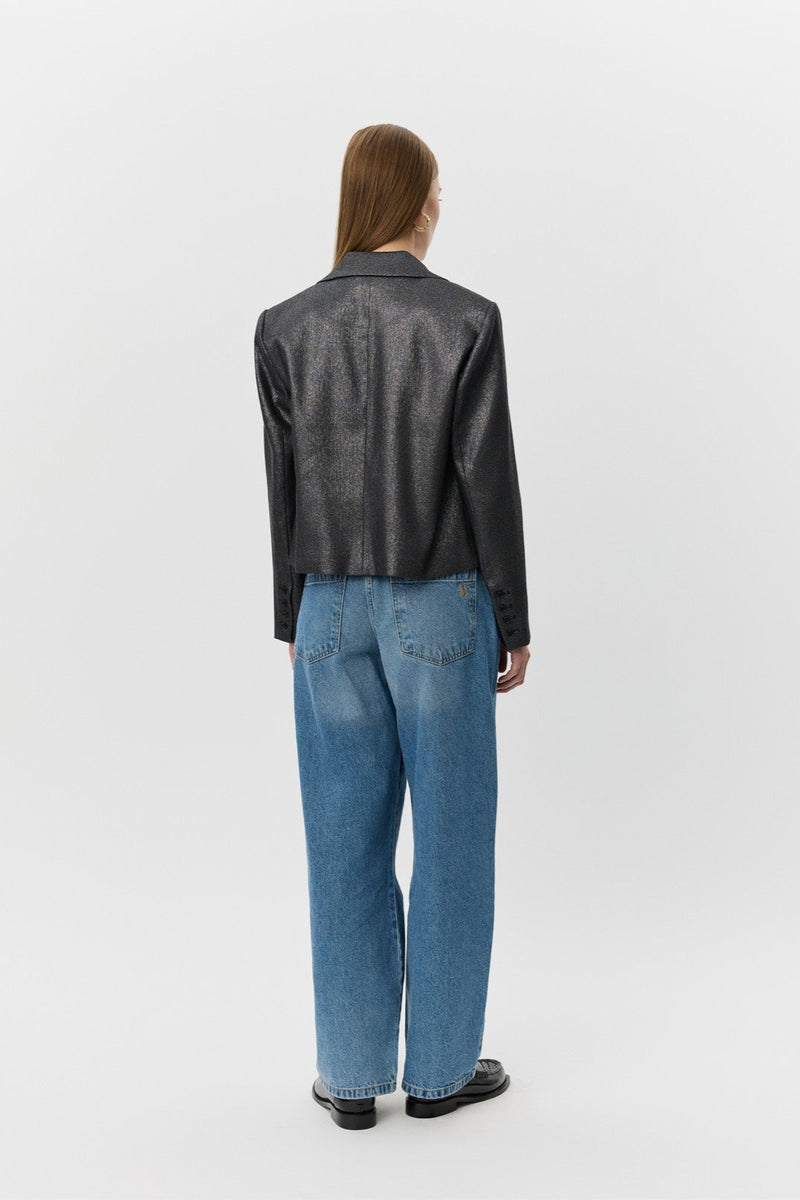 Imogen Cropped Blazer in Black Glitter