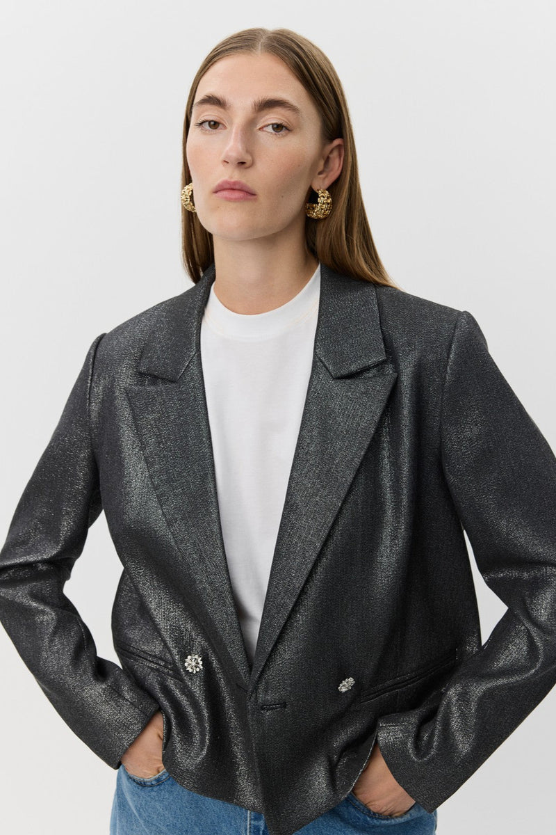 Imogen Cropped Blazer in Black Glitter