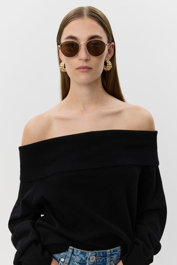 Off The Shoulder Knit Jumper in Black