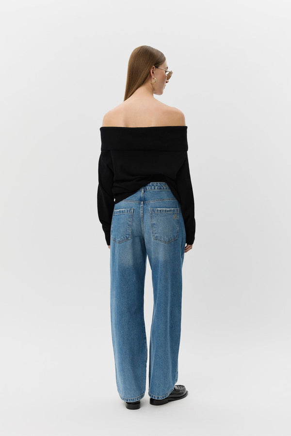 Off The Shoulder Knit Jumper in Black