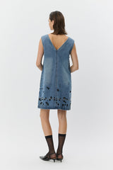 Short Denim Flower Embellished Dress