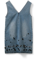 Short Denim Flower Embellished Dress