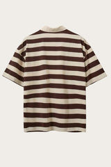 Oversized Striped Polo Shirt in Brown Stripe