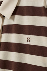 Oversized Striped Polo Shirt in Brown Stripe