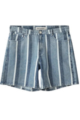 Striped Blue Denim Shorts