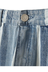 Striped Blue Denim Shorts