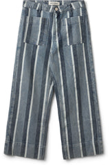 Striped Blue Denim Cropped Jean