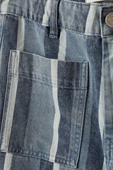Striped Blue Denim Cropped Jean
