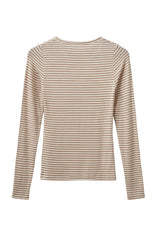 Striped Long Sleeve T-Shirt in Beige