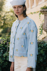 Yellow Flower Cropped Denim Jacket
