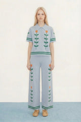 Rose Knit Pants in Blue