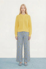 Round Neck Knit Cardigan in Yellow
