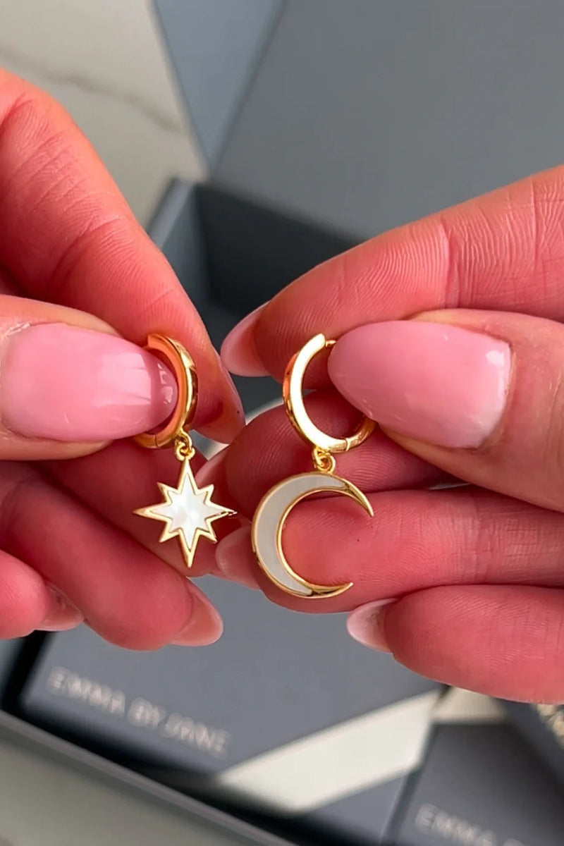 Moon and Star Hoop Earrings