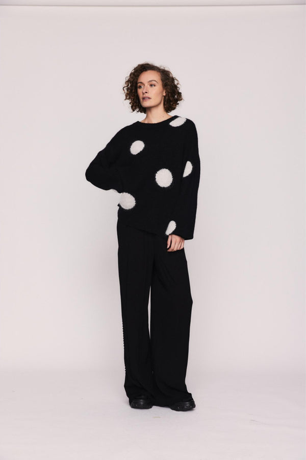 Marie Crew Neck Sweater in Black and White