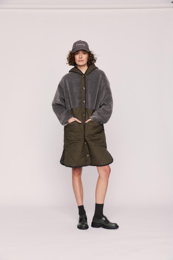 Harlow Quilted Midi Parker in Khaki