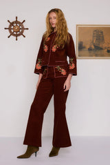 Sadie Embroidered Crop Flare in Rust