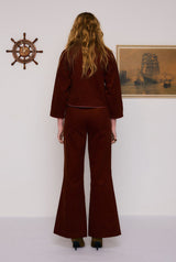 Sadie Embroidered Crop Flare in Rust