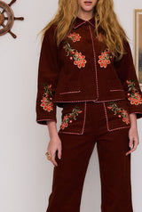 Sadie Embroidered Crop Flare in Rust