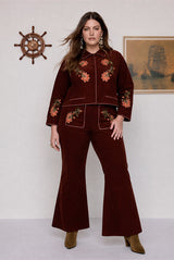 Sadie Embroidered Crop Flare in Rust