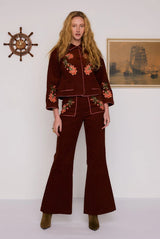 Sadie Embroidered Crop Flare in Rust
