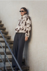 Cow Print Faux Fur Jacket