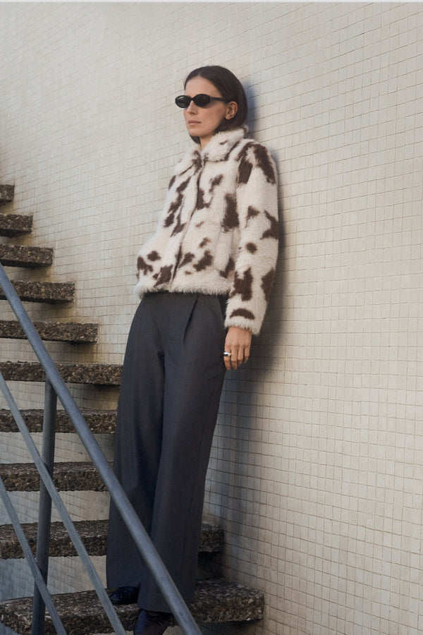 Cow Print Faux Fur Jacket
