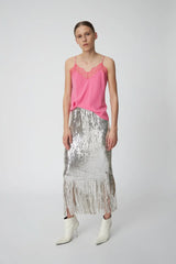Sequin Fringe Skirt in Silver
