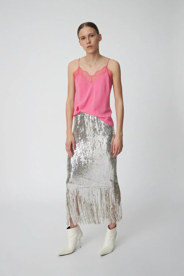 Sequin Fringe Skirt in Silver