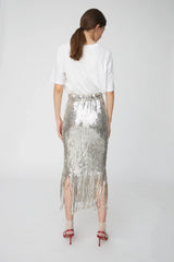 Sequin Fringe Skirt in Silver