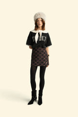 Short Skirt in Black with Floral Checkered