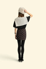 Short Skirt in Black with Floral Checkered