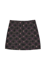 Short Skirt in Black with Floral Checkered