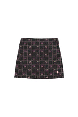 Short Skirt in Black with Floral Checkered