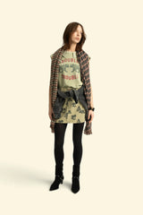 Short Skirt in Light Green with Black Roses