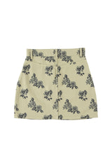 Short Skirt in Light Green with Black Roses