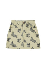Short Skirt in Light Green with Black Roses