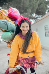 Short Wrap Skirt in Bordeaux and Multicolor Flowers