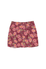 Short Wrap Skirt in Bordeaux and Multicolor Flowers