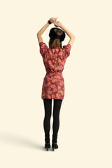 Short Wrap Skirt in Bordeaux and Multicolor Flowers
