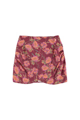 Short Wrap Skirt in Bordeaux and Multicolor Flowers