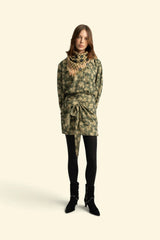 Short Wrap Skirt in Green with Floral Jacquard
