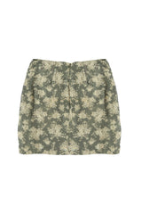 Short Wrap Skirt in Green with Floral Jacquard