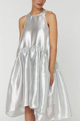Oversized Midi Dress in Pearl Silver