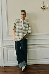 Oversized Striped Polo Shirt in Off White Stripe