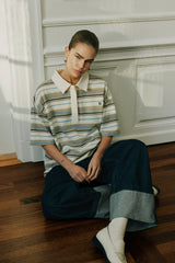Oversized Striped Polo Shirt in Off White Stripe